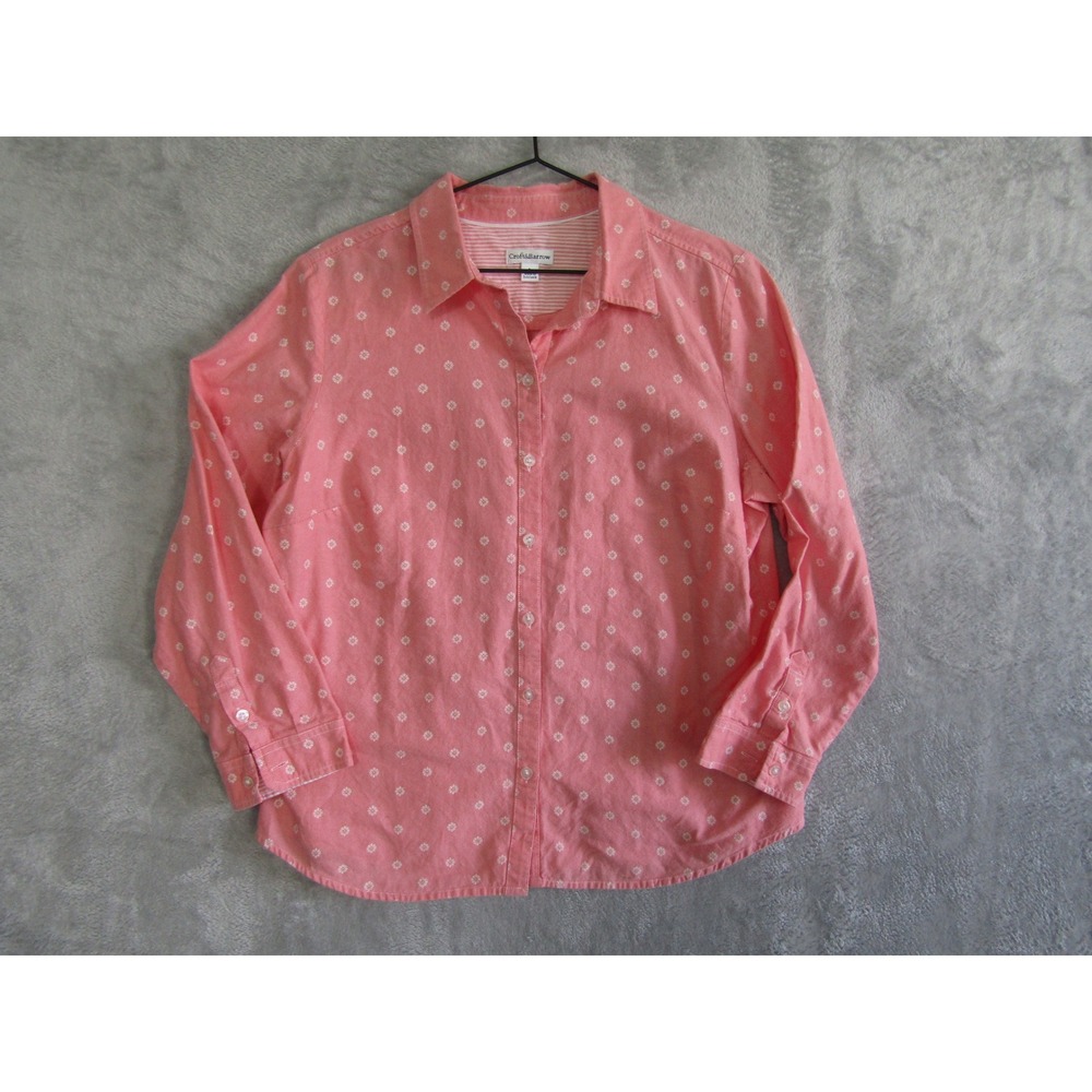 Croft & Barrow Coral Floral Print Button Up Shirt Women's Long Sleeve Cotton
